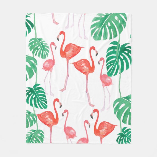 Seamless watercolor pattern with flamingo family w fleece blanket (Front)