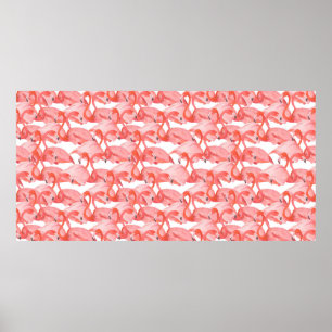 Seamless watercolor pattern with flamingo small poster
