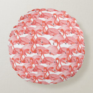 Seamless watercolor pattern with flamingo small round pillow