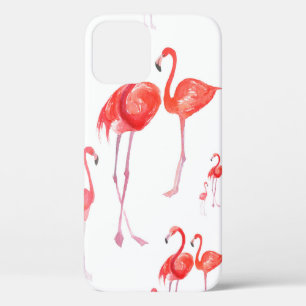 Seamless watercolor pattern with flamingos family iPhone 12 case