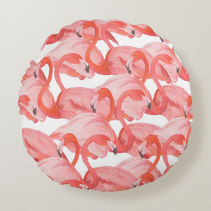Seamless watercolor pattern with flamingos round pillow