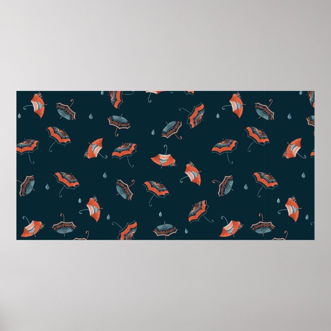 Seamless watercolor pattern with funny umbrella poster (Front)