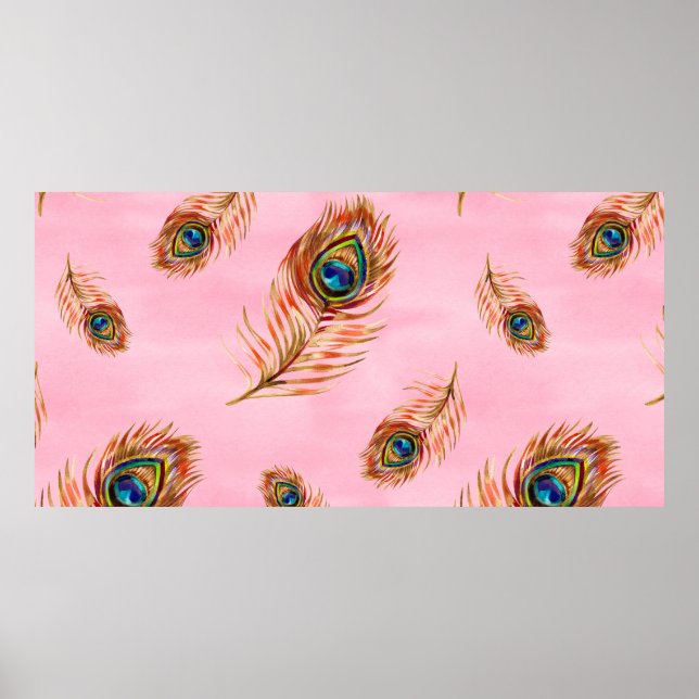 Seamless watercolor pattern with gold peacock feat poster (Front)