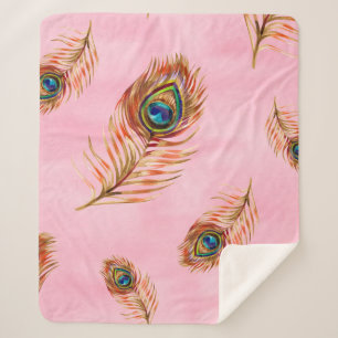 Seamless watercolor pattern with gold peacock feat sherpa blanket