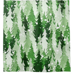 Seamless watercolor pattern with green pine trees 