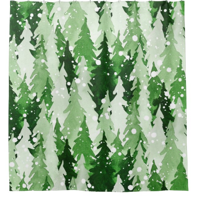 Seamless watercolor pattern with green pine trees  (Front)