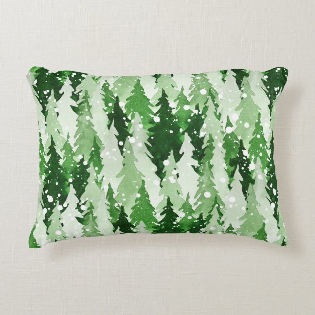 Seamless watercolor pattern with green pine trees  accent pillow (Front)
