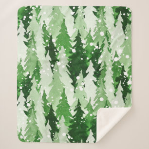 Seamless watercolor pattern with green pine trees  sherpa blanket