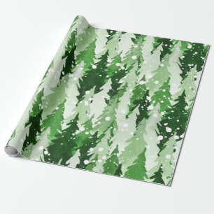 Seamless watercolor pattern with green pine trees wrapping paper
