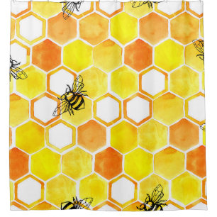 Seamless watercolor pattern with honeycombs and li