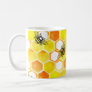 Seamless watercolor pattern with honeycombs and li coffee mug