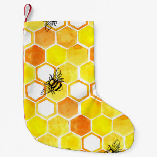 Seamless watercolor pattern with honeycombs and li small christmas stocking