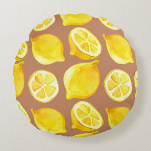 Seamless watercolor pattern with lemons round pillow