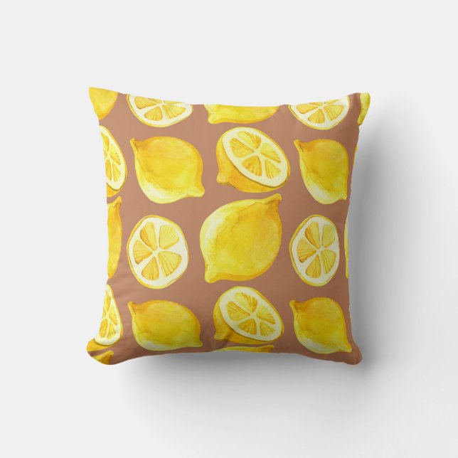 Seamless watercolor pattern with lemons throw pillow (Front)