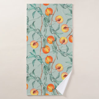 Seamless watercolor pattern with peaches and branc bath towel