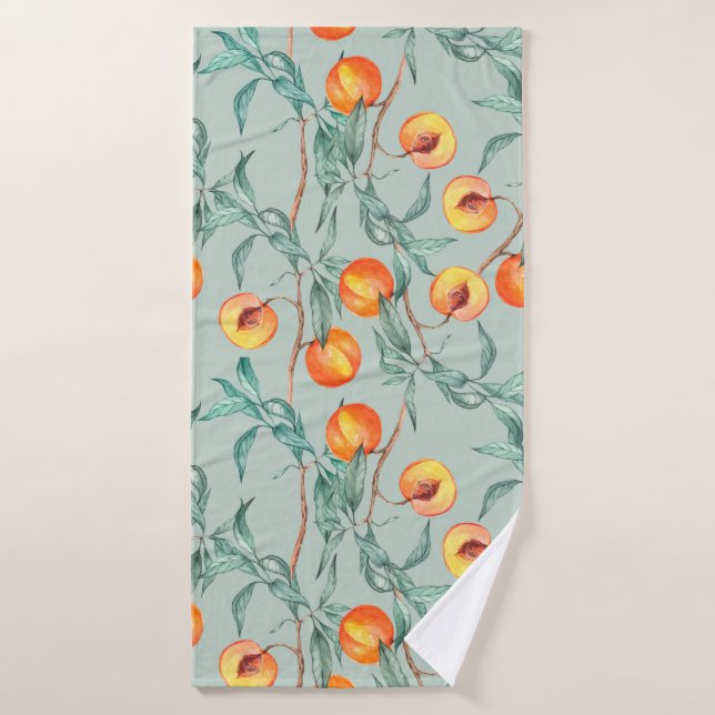 Seamless watercolor pattern with peaches and branc bath towel (Bath Towel)