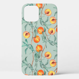 Seamless watercolor pattern with peaches and branc iPhone 12 case