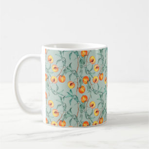 Seamless watercolor pattern with peaches and branc coffee mug