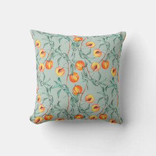 Seamless watercolor pattern with peaches and branc throw pillow