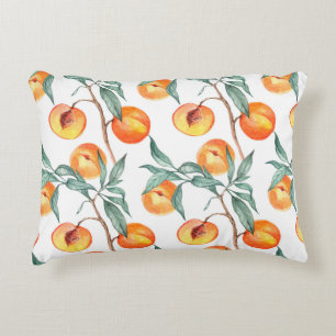 Seamless watercolor pattern with peaches on a whit accent pillow