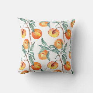 Seamless watercolor pattern with peaches on a whit throw pillow