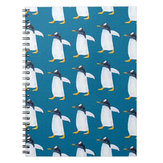 Seamless watercolor pattern with penguin notebook (Front)