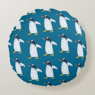 Seamless watercolor pattern with penguin round pillow