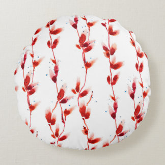 Seamless watercolor pattern with pussy willow round pillow