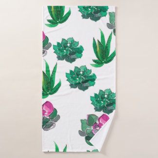 Seamless watercolor pattern with succulents bath towel