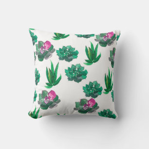 Seamless watercolor pattern with succulents throw pillow