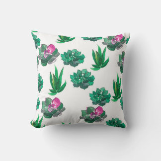 Seamless watercolor pattern with succulents throw pillow