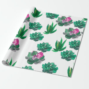 Seamless watercolor pattern with succulents wrapping paper