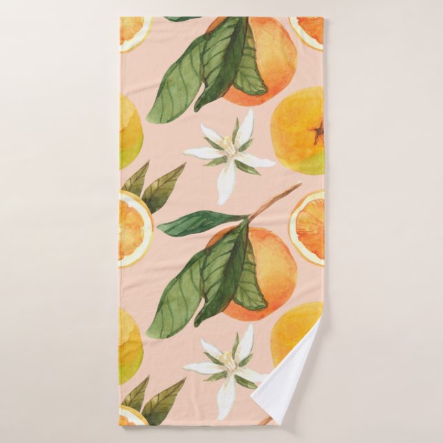 Seamless watercolor pattern with tangerines bath towel (Bath Towel)