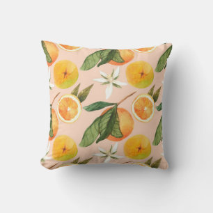 Seamless watercolor pattern with tangerines throw pillow