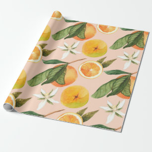 Seamless watercolor pattern with tangerines wrapping paper