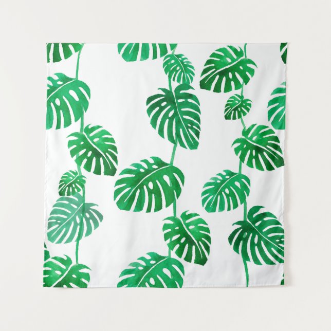 Seamless watercolor pattern with tropical leaves tapestry (Front)