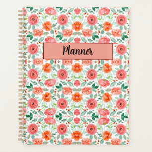 Seamless Watercolor Peach & Pink Floral Pattern Planner