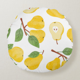 Seamless watercolor pears pattern. Vintage fruit b Round Pillow