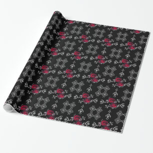Seamless watercolor red roses flowers white orname wrapping paper