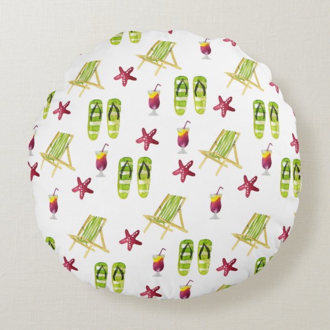 Seamless watercolor summer pattern small round pillow (Front)
