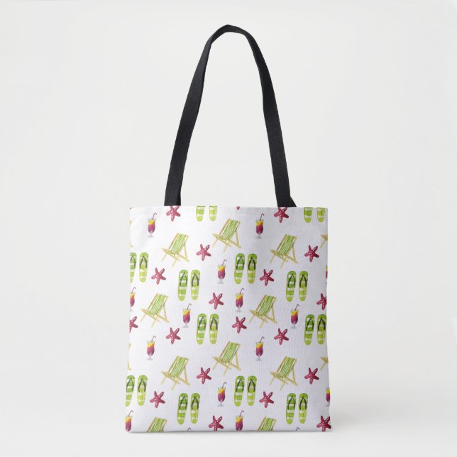 Seamless watercolor summer pattern small tote bag (Front)