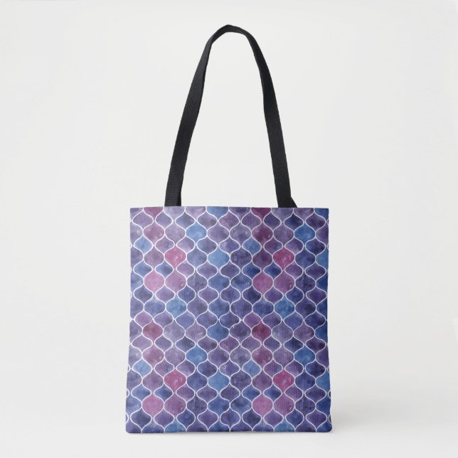 Seamless Watercolor Violet Floral Pattern Tote Bag (Front)