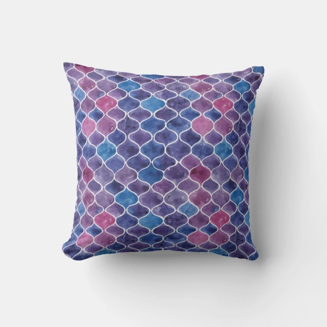 Seamless watercolor violet pattern throw pillow (Front)