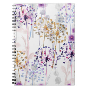Seamless Watercolor wild floral pattern in hand pa Notebook