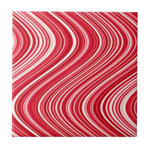 Seamless Wavy Lines in Red and White Tile