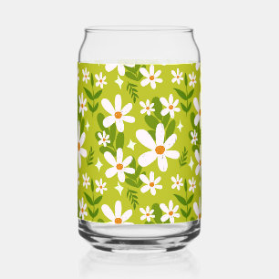 Seamless White Daisy Pattern Can Glass