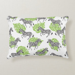 Seamless white pattern with zebras. illustration accent pillow