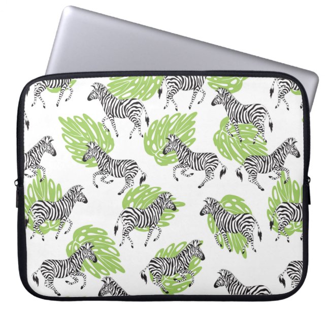 Seamless white pattern with zebras. illustration laptop sleeve (Front)