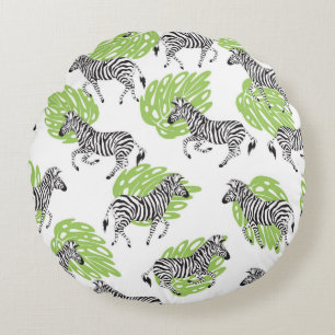 Seamless white pattern with zebras. illustration round pillow