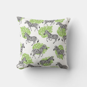 Seamless white pattern with zebras. illustration throw pillow